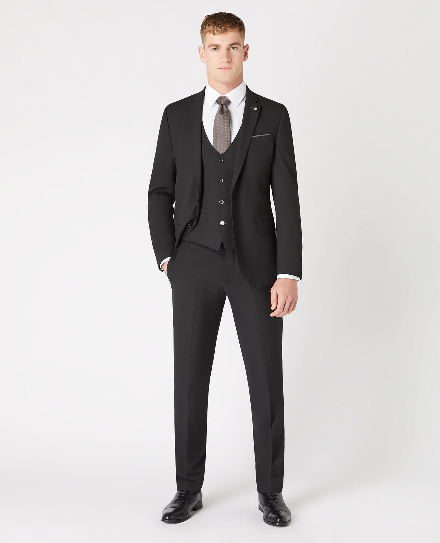 Man wearing a black Slim Fit Stretch Waistcoat