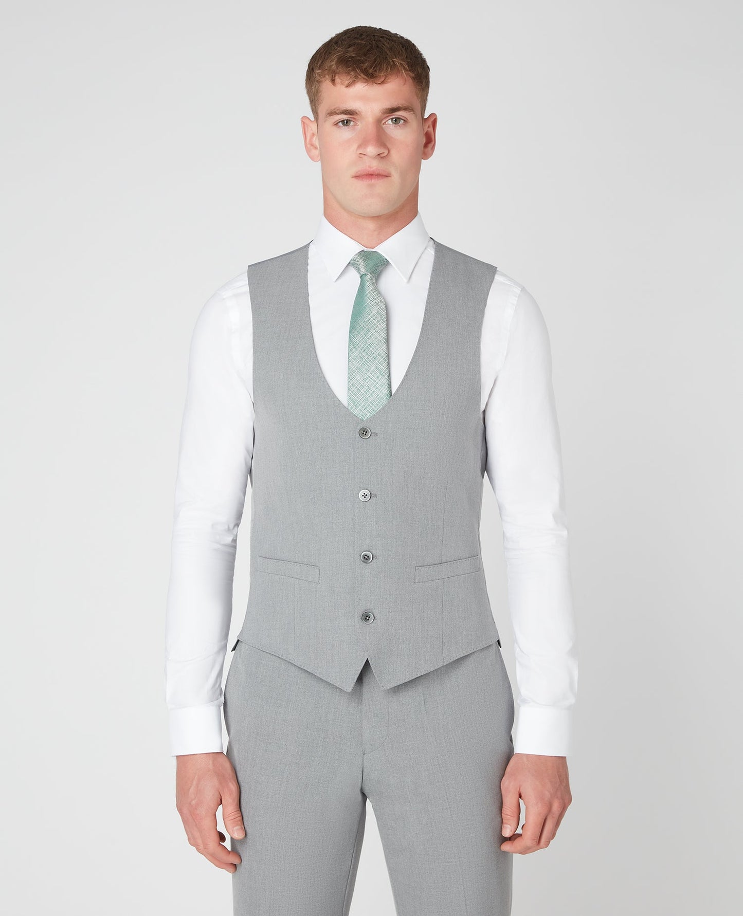 Man wearing a grey Slim Fit Stretch Waistcoat