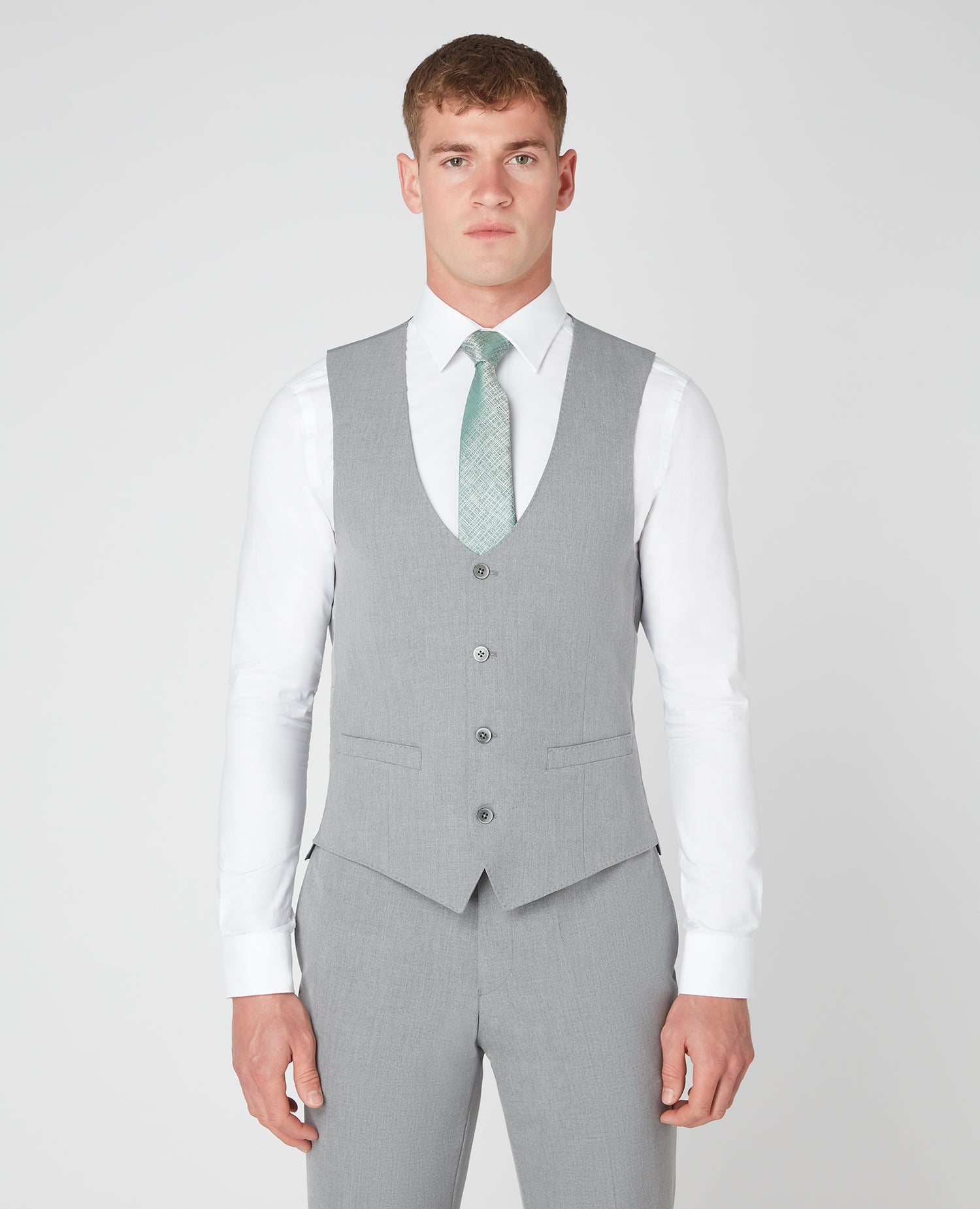 Man wearing a grey Slim Fit Stretch Waistcoat