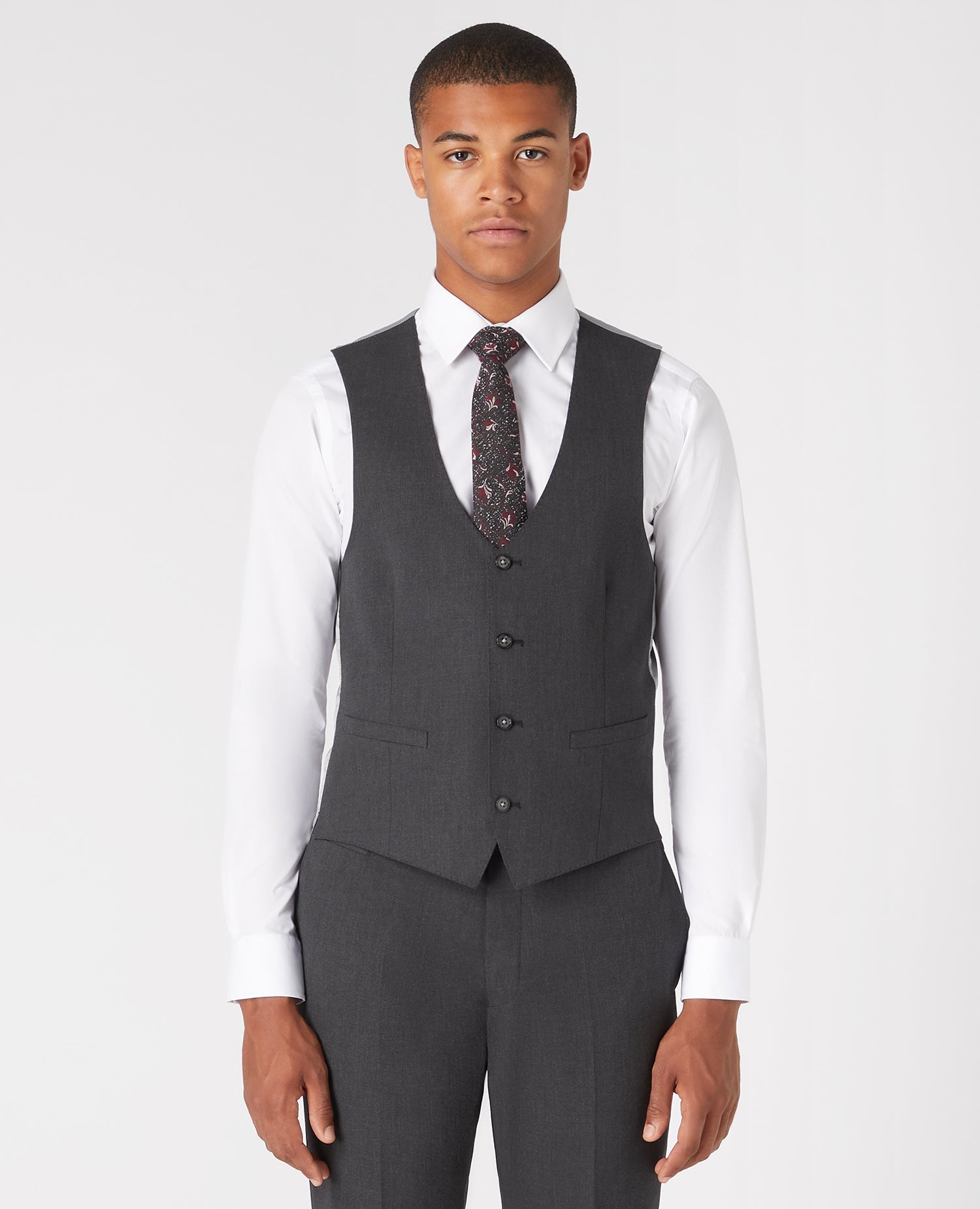Man wearing a grey Slim fit polyviscose stretch waistcoat