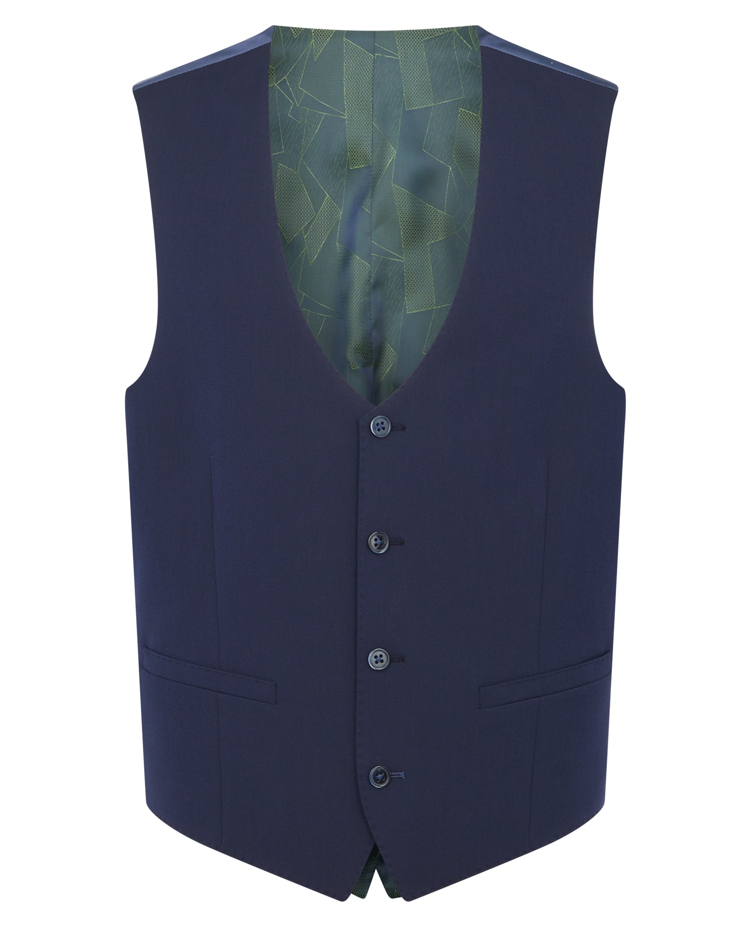 Man wearing a navy Slim Fit Stretch Waistcoat