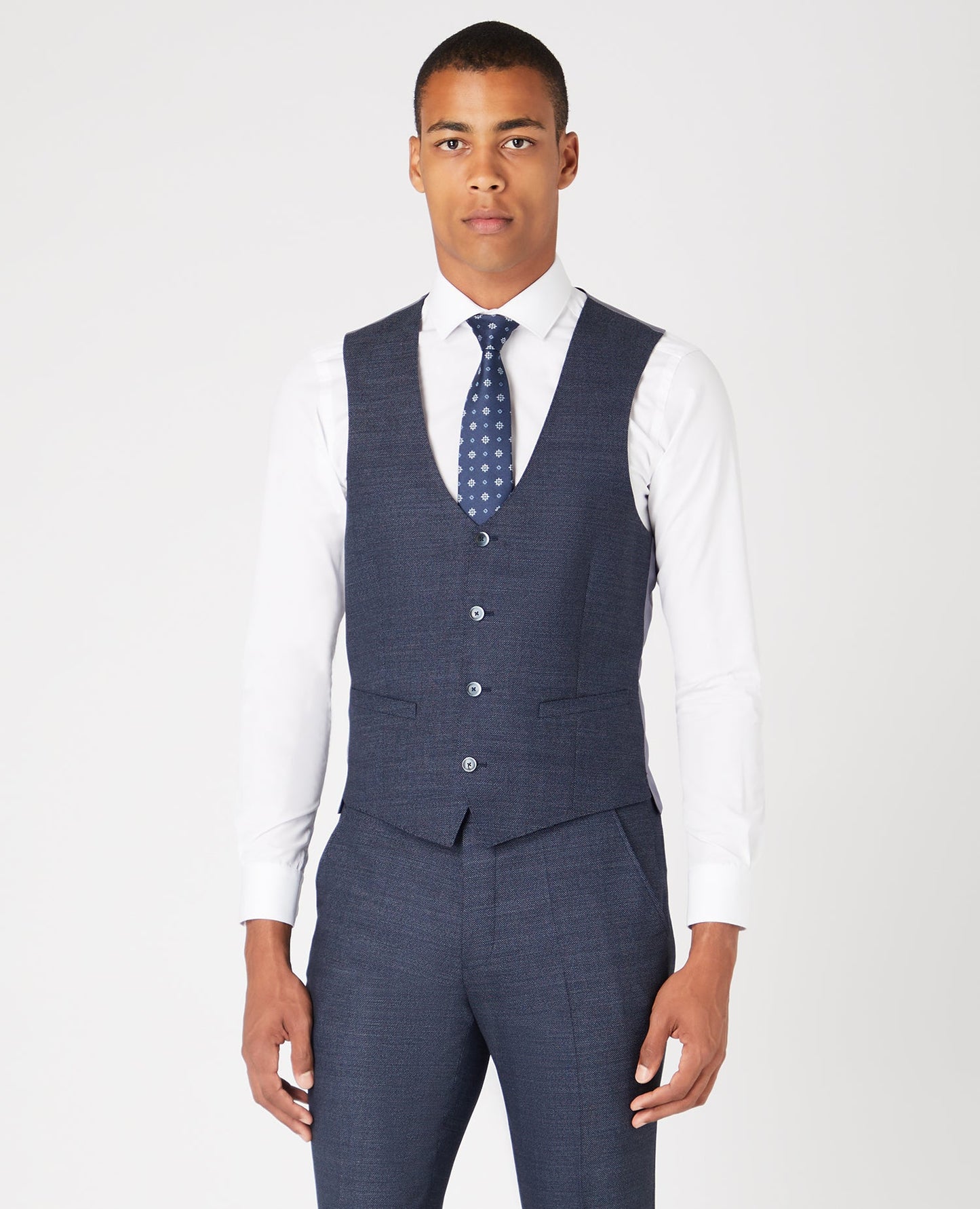 Man wearing a blue Mix and Match Suit Waistcoat