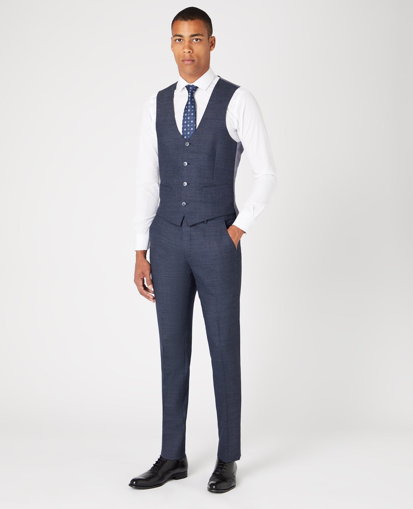 Man wearing a blue Mix and Match Suit Waistcoat