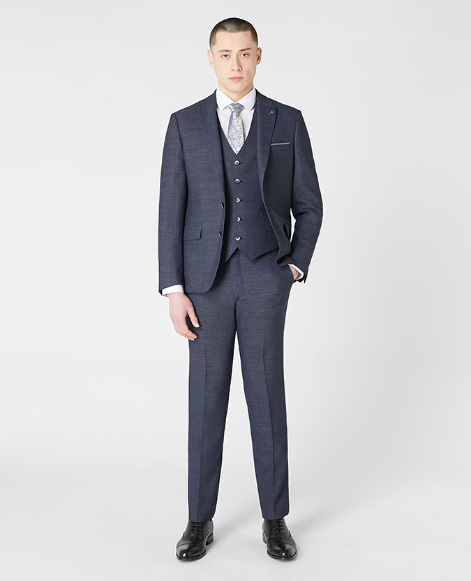 Man wearing a blue Tapered Fit Wool-Rich Mix and Match Suit Waistcoat