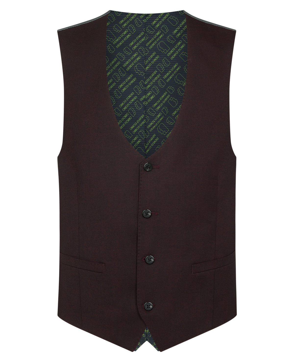 Man wearing a red Wool Blend Waistcoat