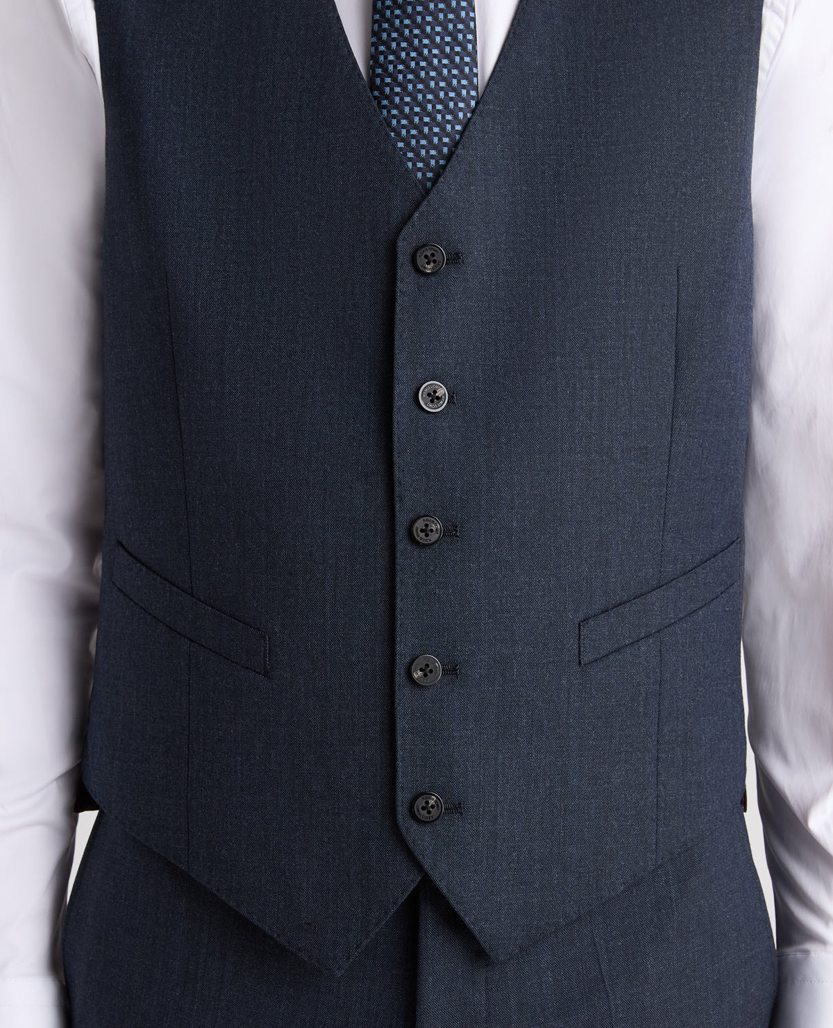 Dark Blue Tapered Fit Wool Rich Waistcoat