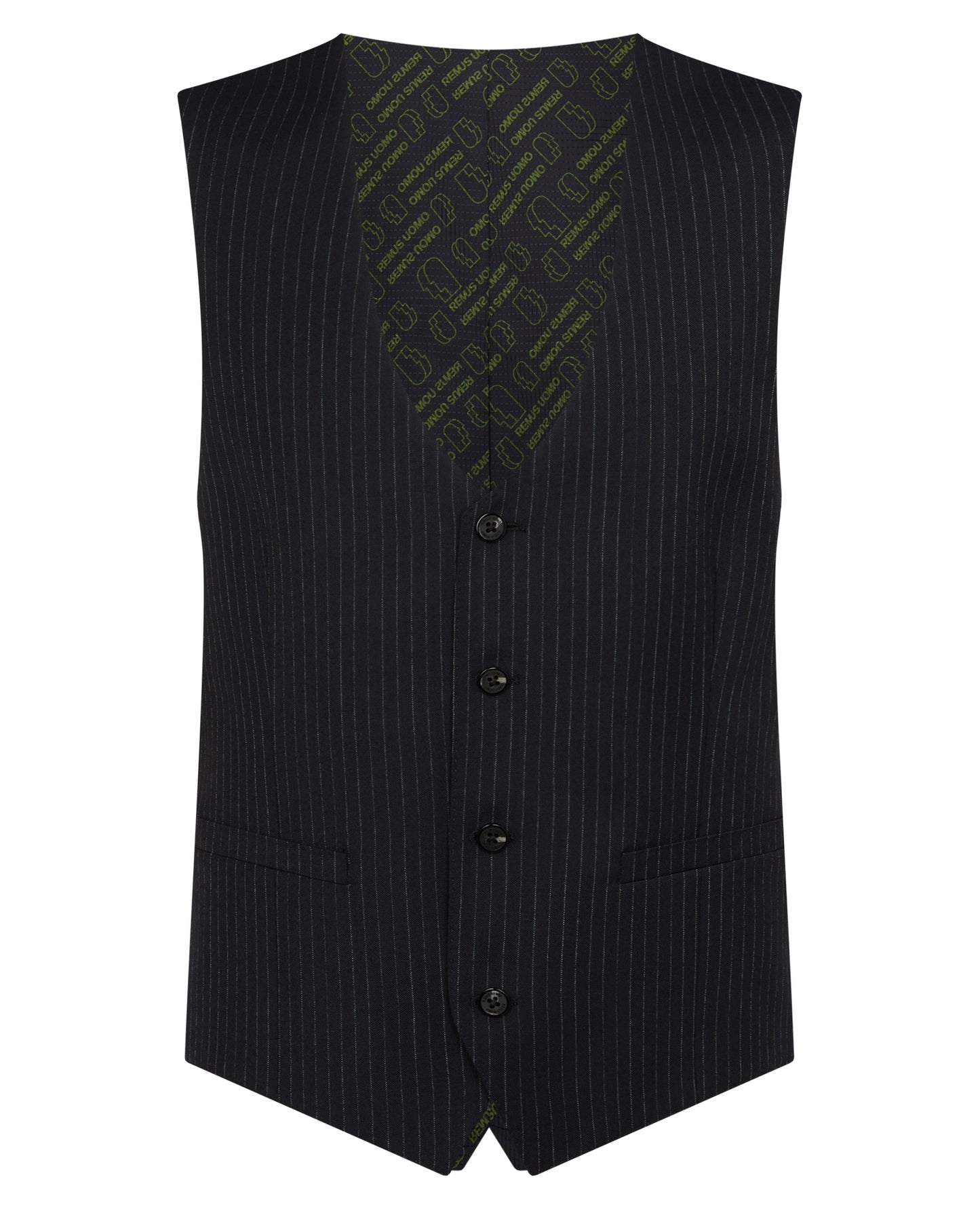 Man wearing a navy Slim Fit Wool Blend Stretch Mix and Match Waistcoat