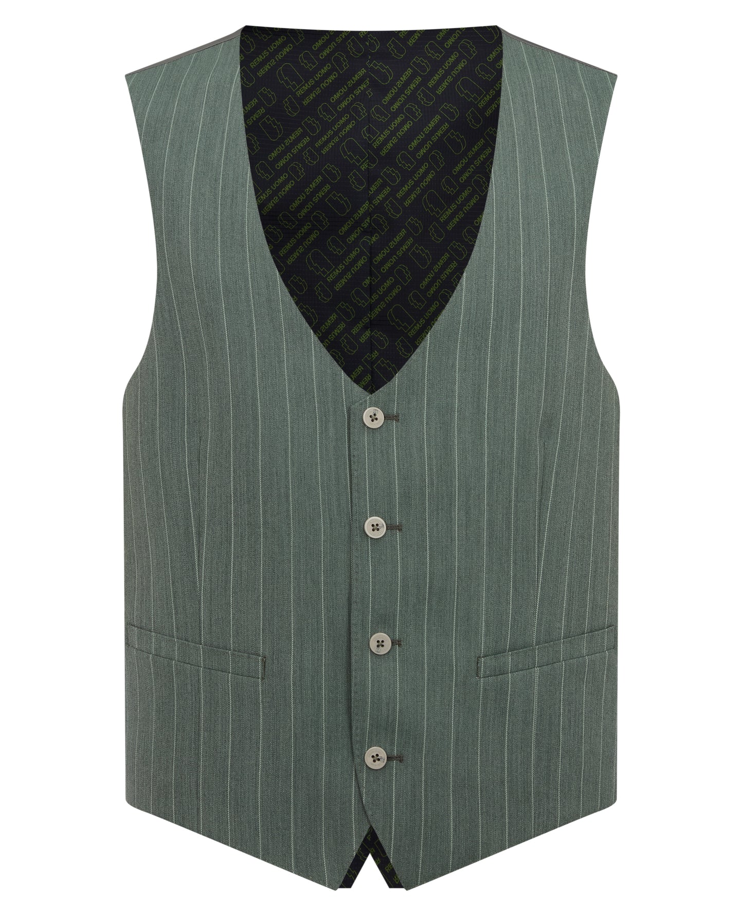 Man wearing a green Slim fit wool blend stretch mix and match suit waistcoat