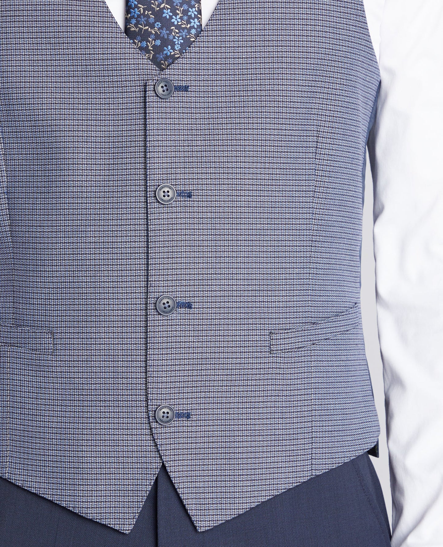Man wearing a blue Slim Fit Stretch Waistcoat