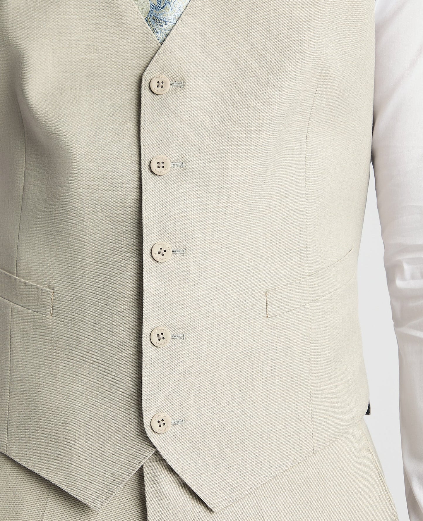Man wearing a sand Tapered Fit Waistcoat