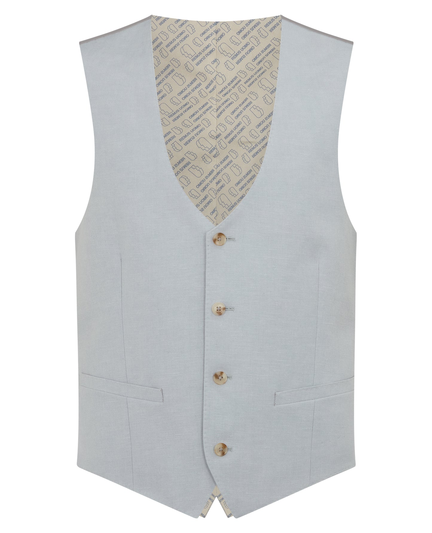Man wearing a blue Slim Fit Linen-Blend Waistcoat