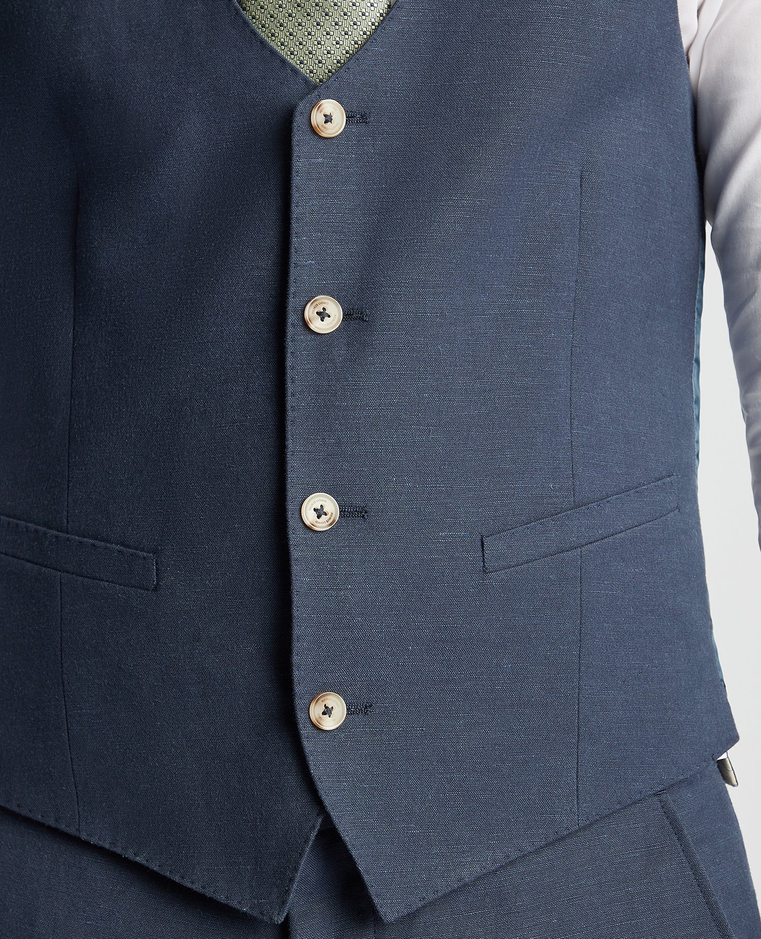 Man wearing a blue Slim Fit Linen-Blend Waistcoat