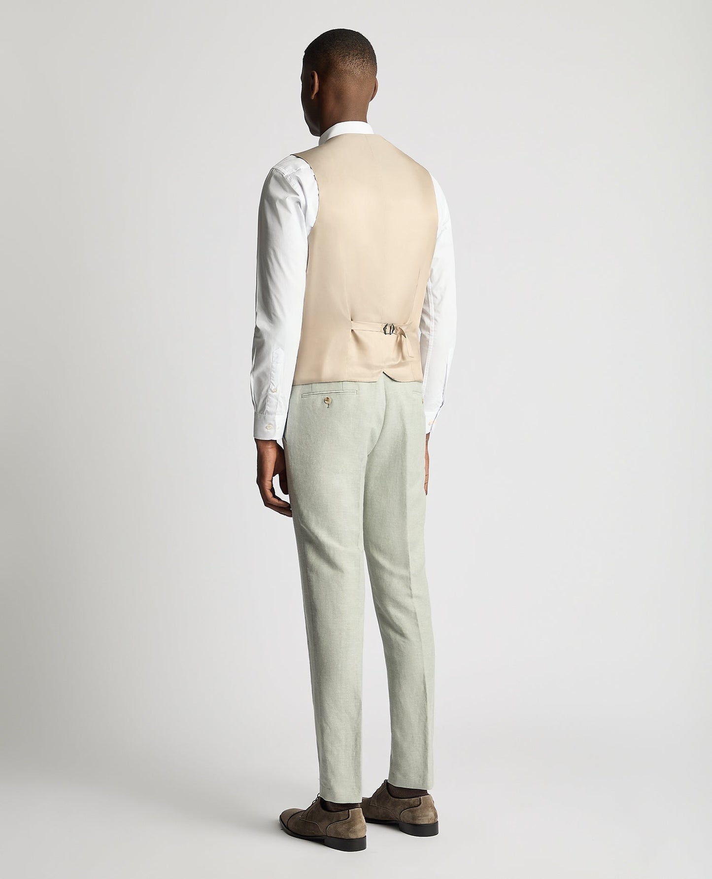 Man wearing a green Slim Fit Linen-Blend Waistcoat