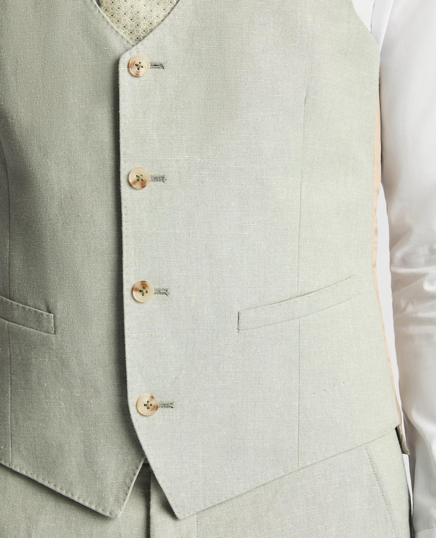 Man wearing a green Slim Fit Linen-Blend Waistcoat