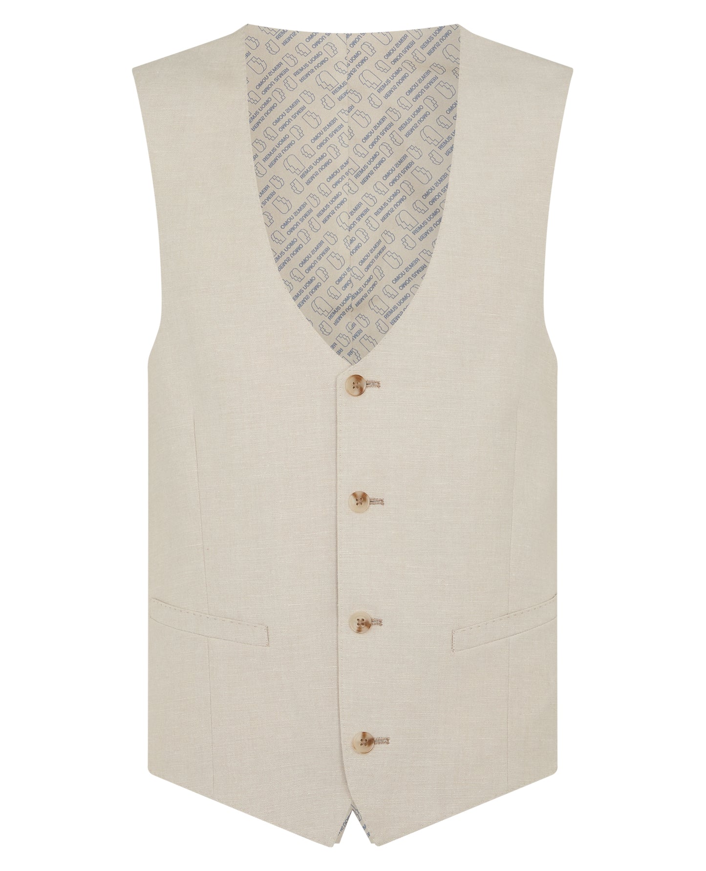 Man wearing a sand Slim Fit Linen-Blend Waistcoat