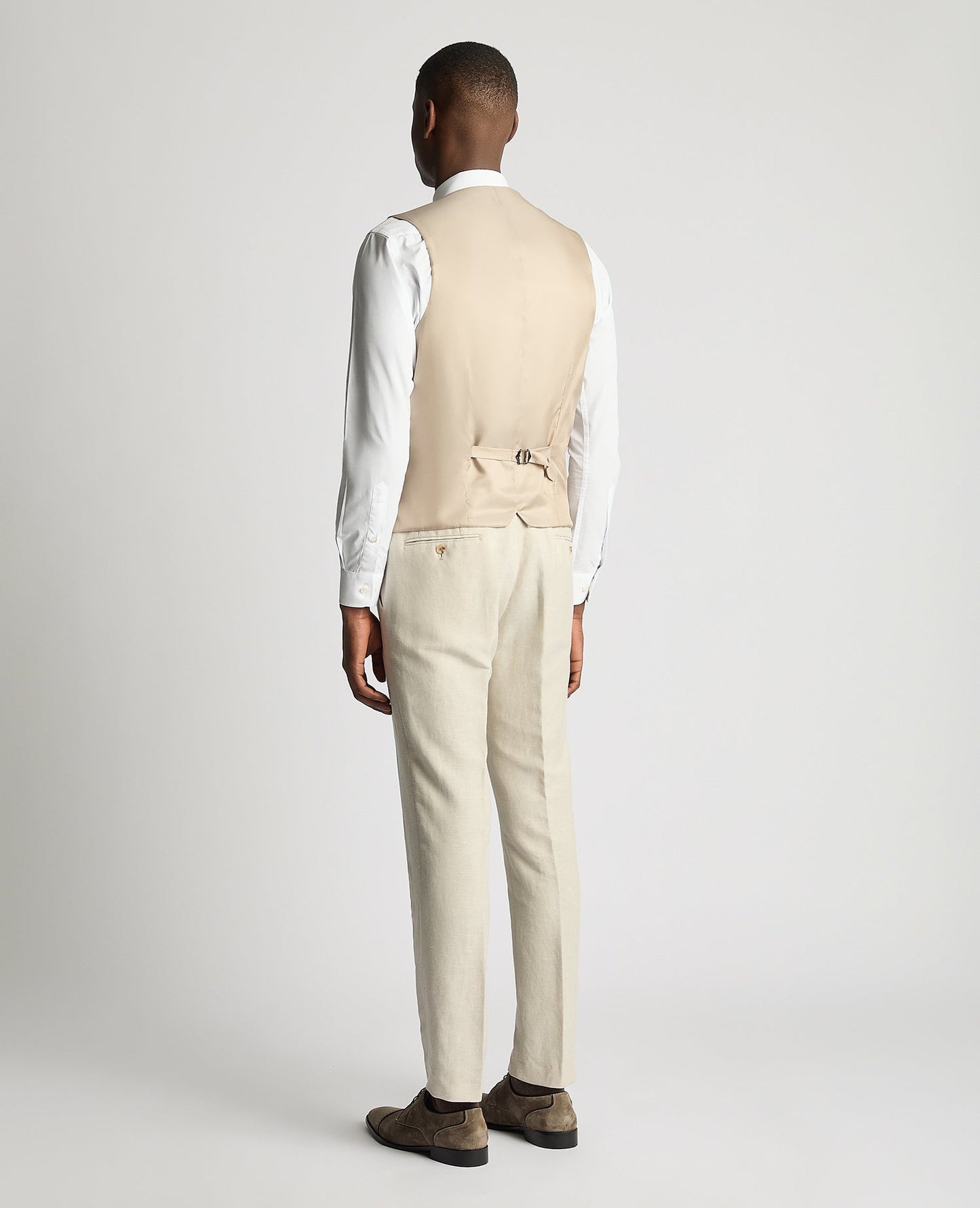 Man wearing a sand Slim Fit Linen-Blend Waistcoat