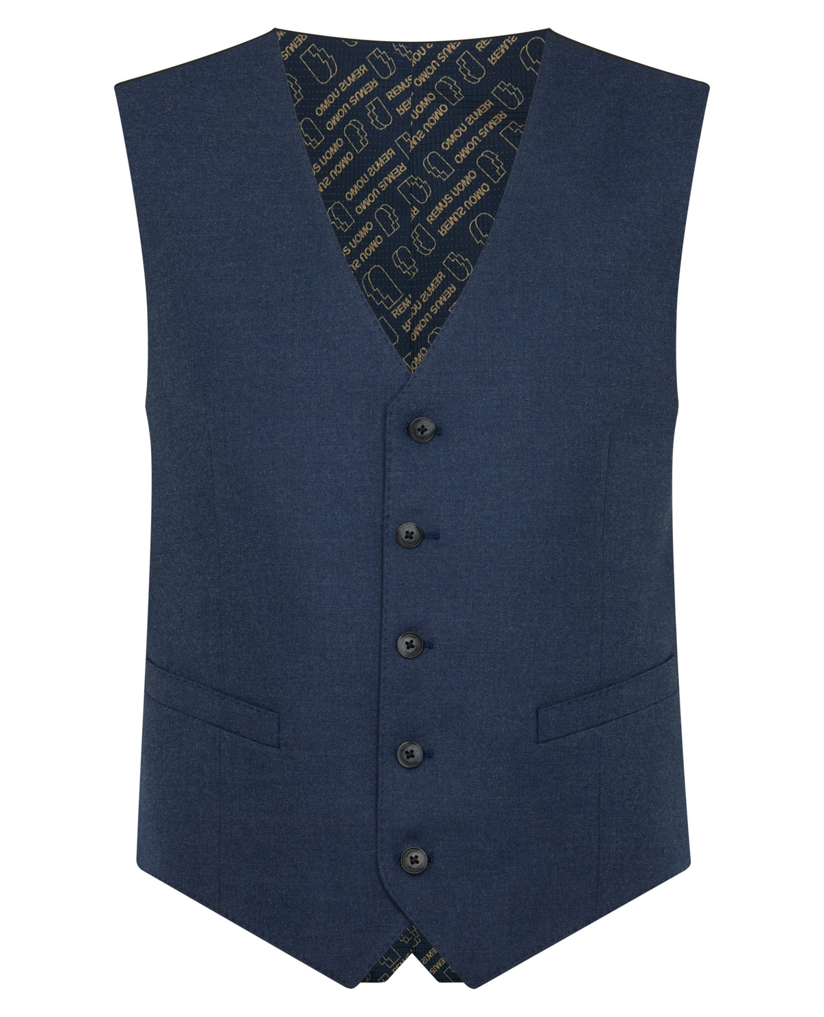 Man wearing a blue Tapered Fit Stretch Waistcoat