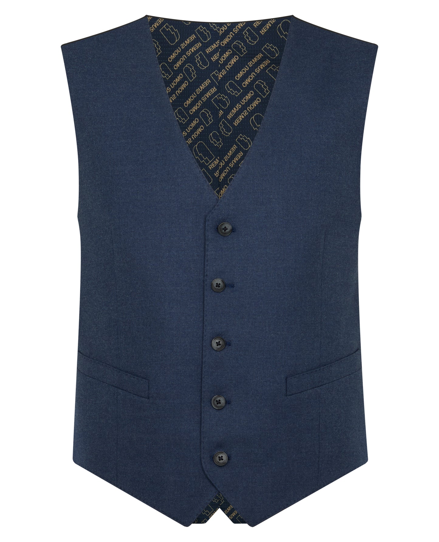 Man wearing a blue Tapered Fit Stretch Waistcoat