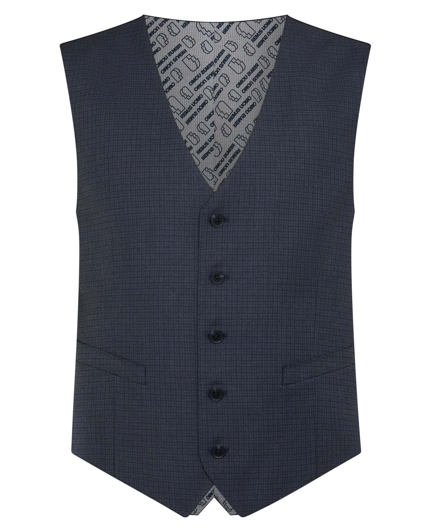 Man wearing a blue Slim Fit Checked Stretch Waistcoat