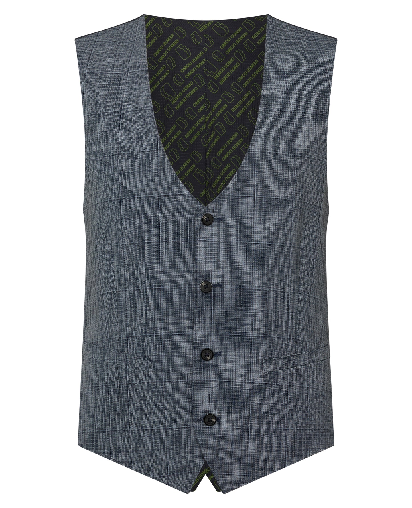 Man wearing a blue Slim Fit Checked Stretch Waistcoat