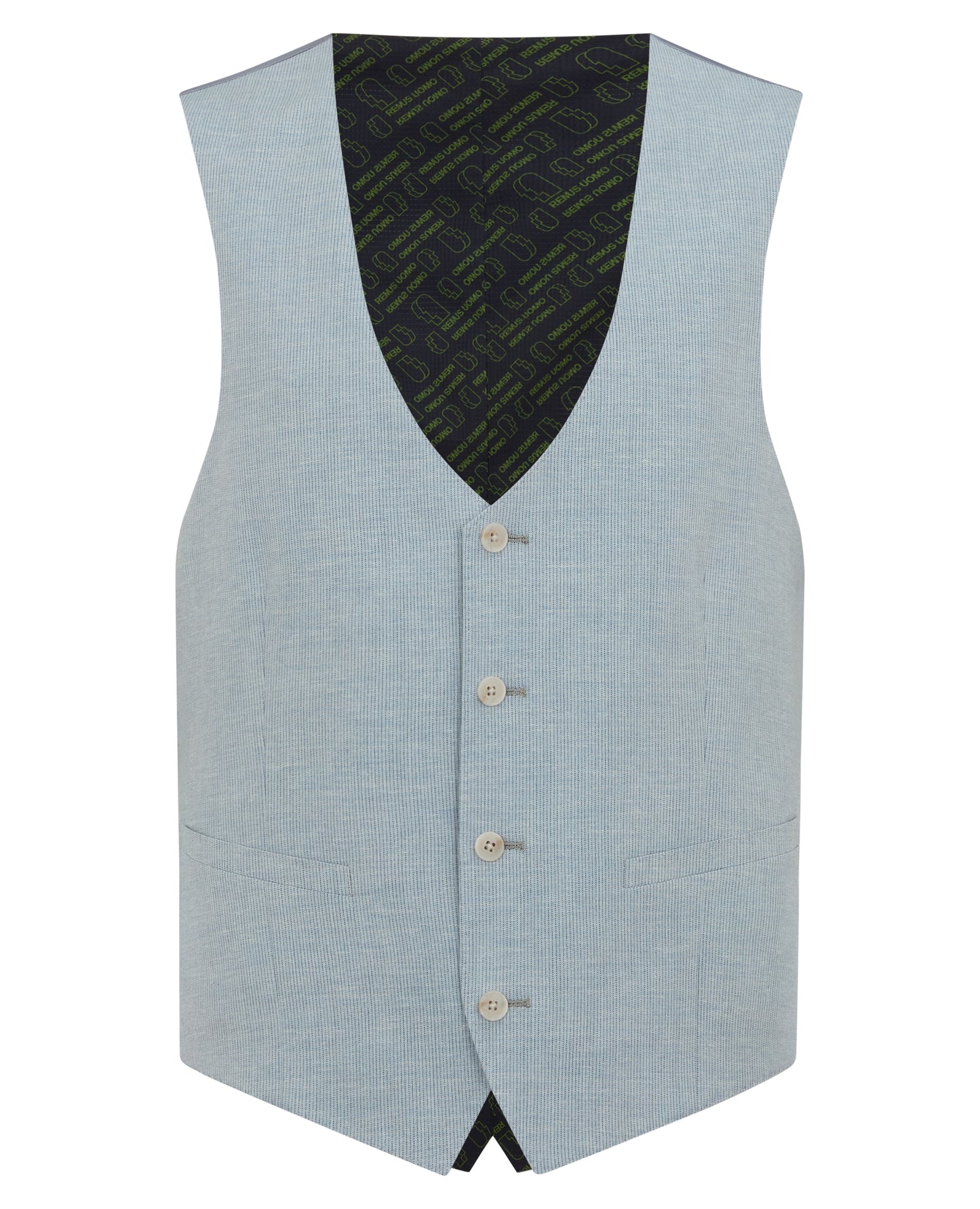 Man wearing a blue Slim fit Linen-Blend Waistcoat