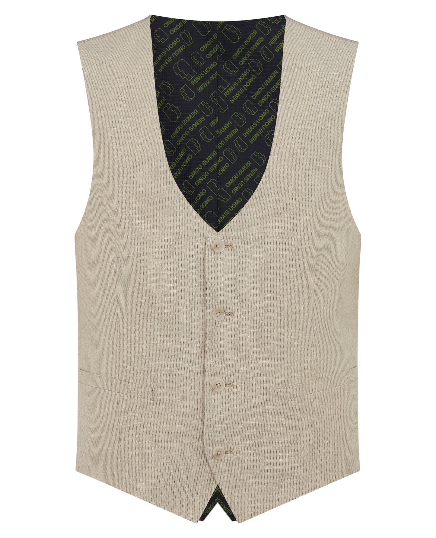 Man wearing a sand Slim fit Linen-Blend Waistcoat