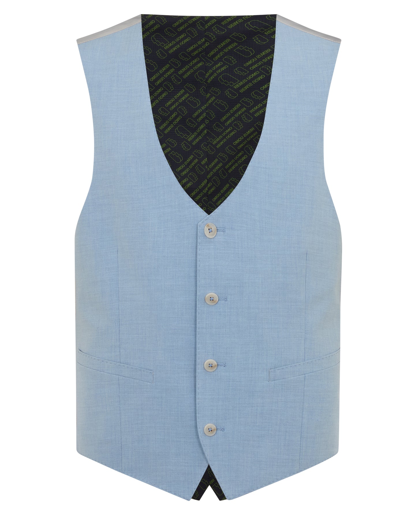 Man wearing a blue Slim Fit Stretch Waistcoat