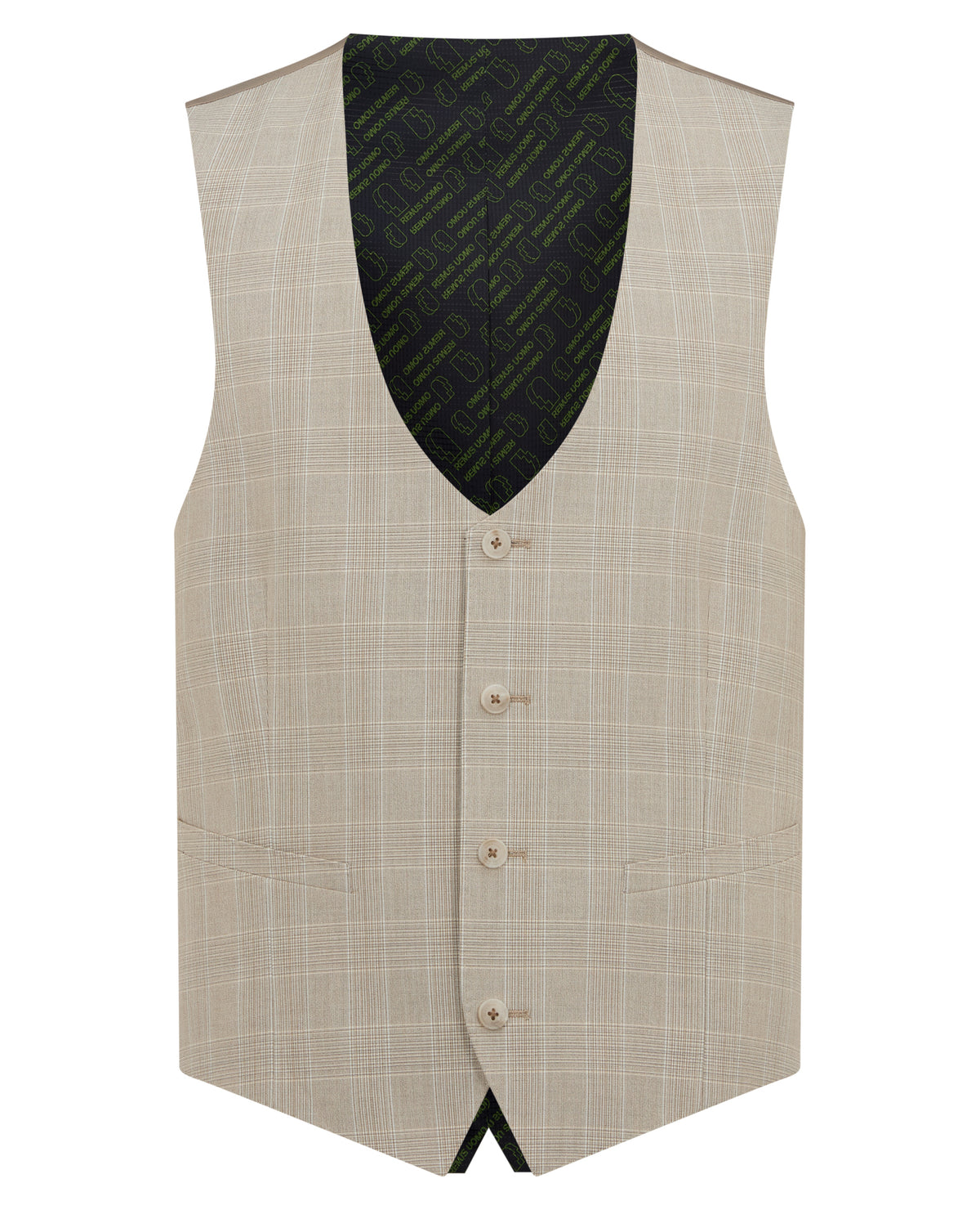 Man wearing a sand Slim fit checked polyviscose stretch waistcoat
