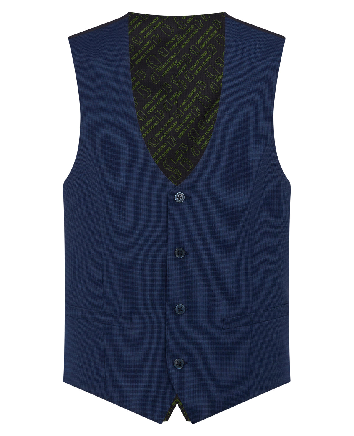 Man wearing a blue Slim Fit Checked Stretch Mix and Match Suit Waistcoat