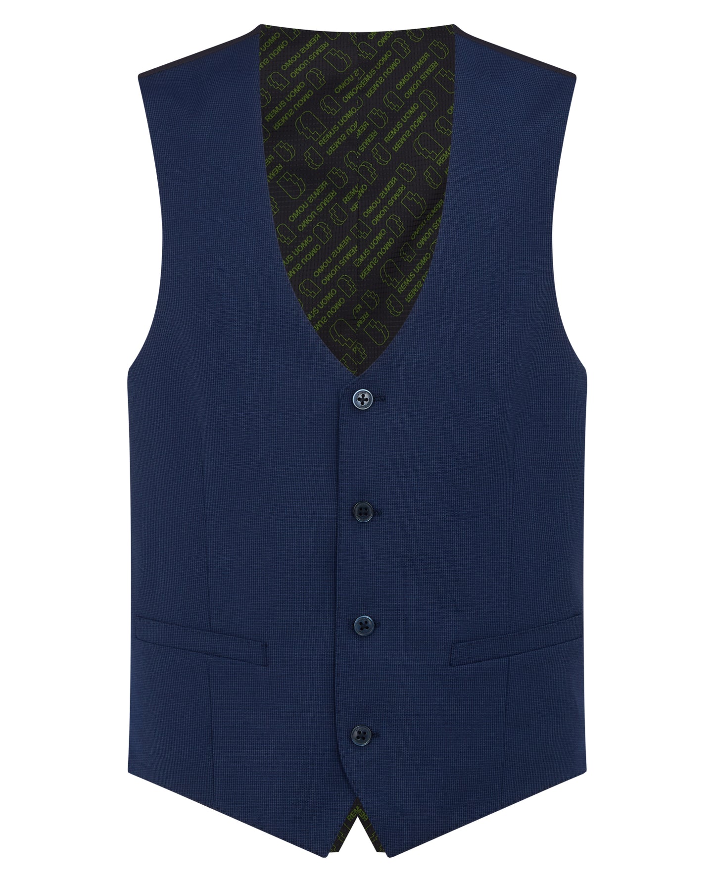 Man wearing a blue Slim Fit Checked Stretch Mix and Match Suit Waistcoat