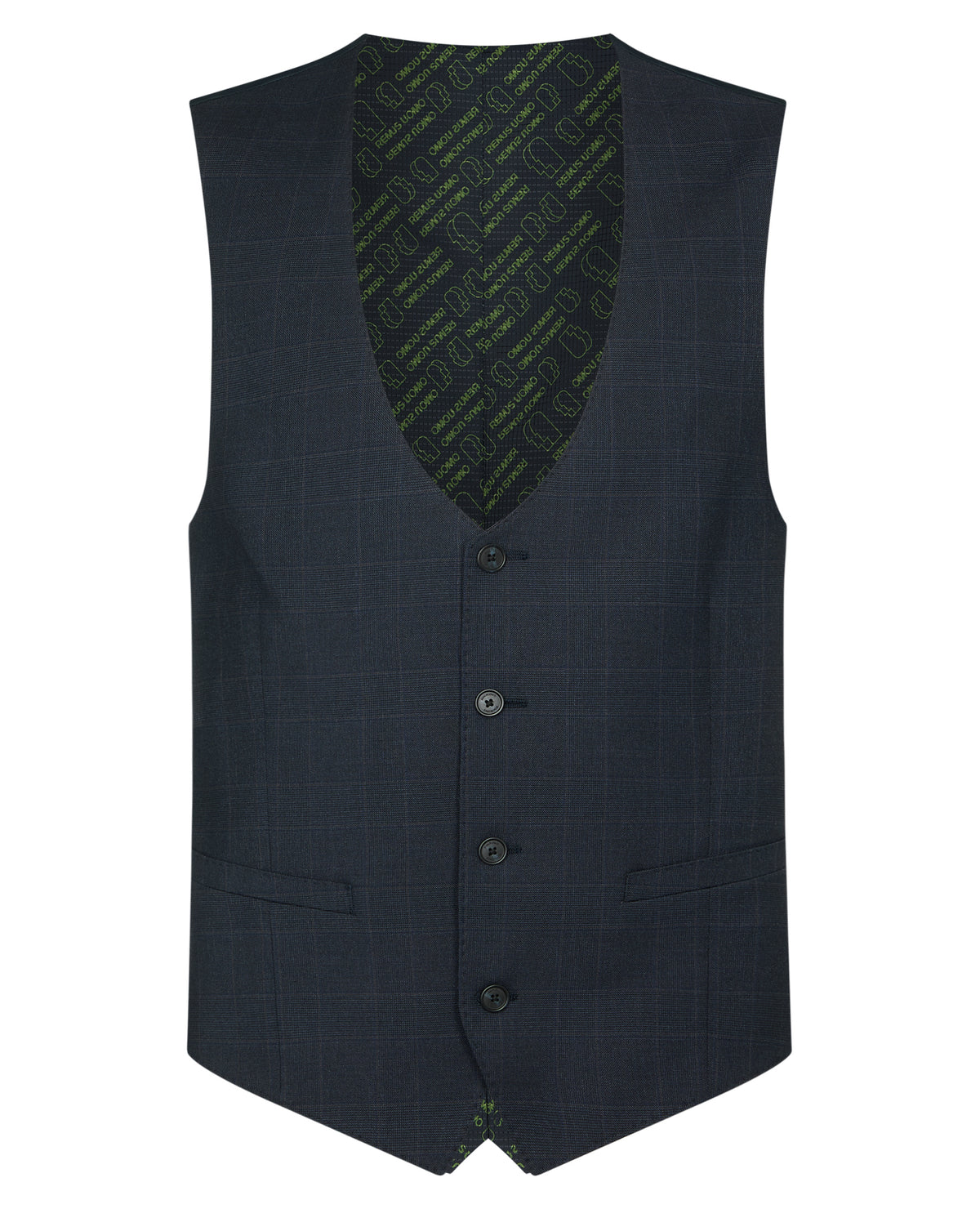 Man wearing a navy Slim Fit Stretch Waistcoat