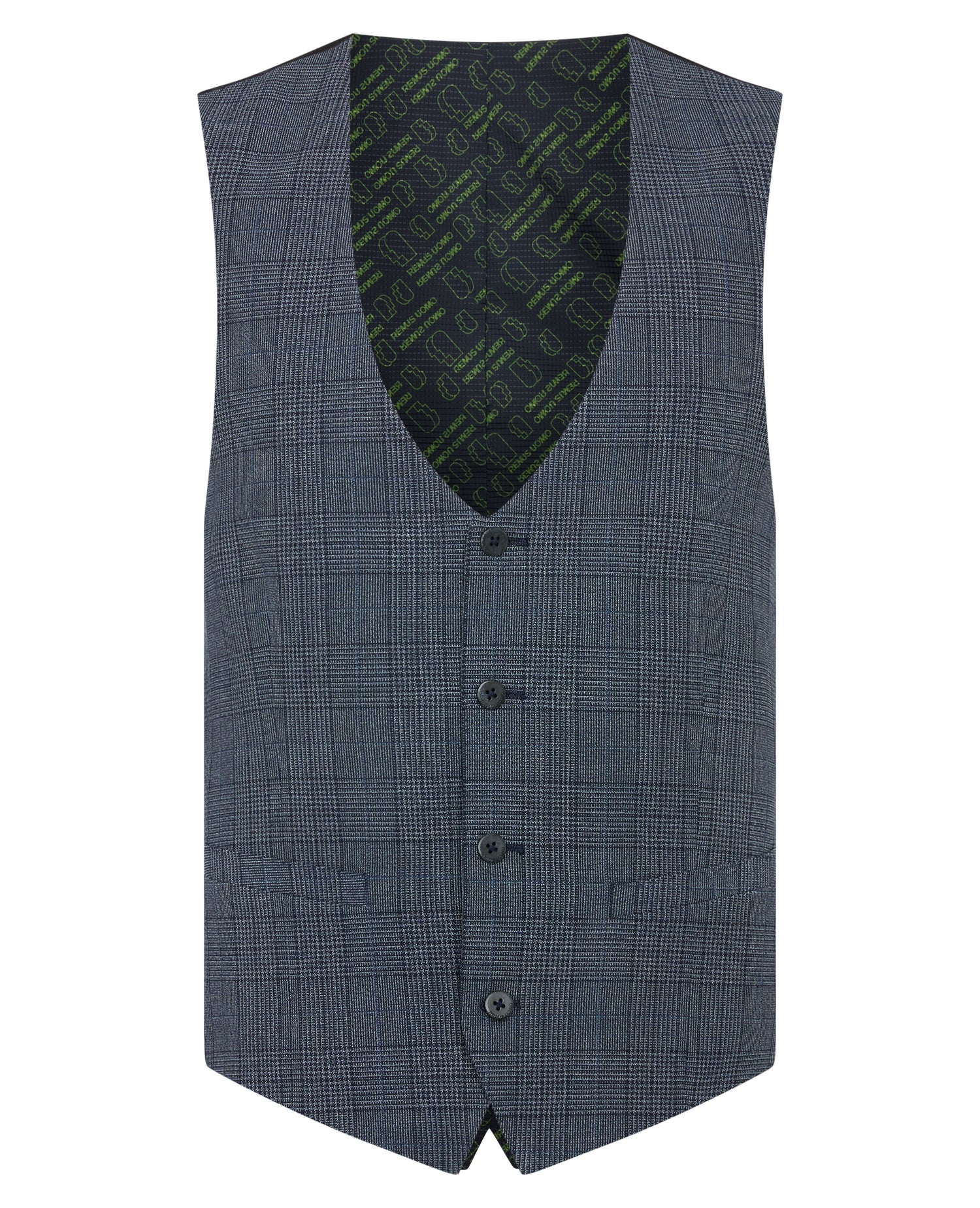Man wearing a blue Slim Fit Check Waistcoat