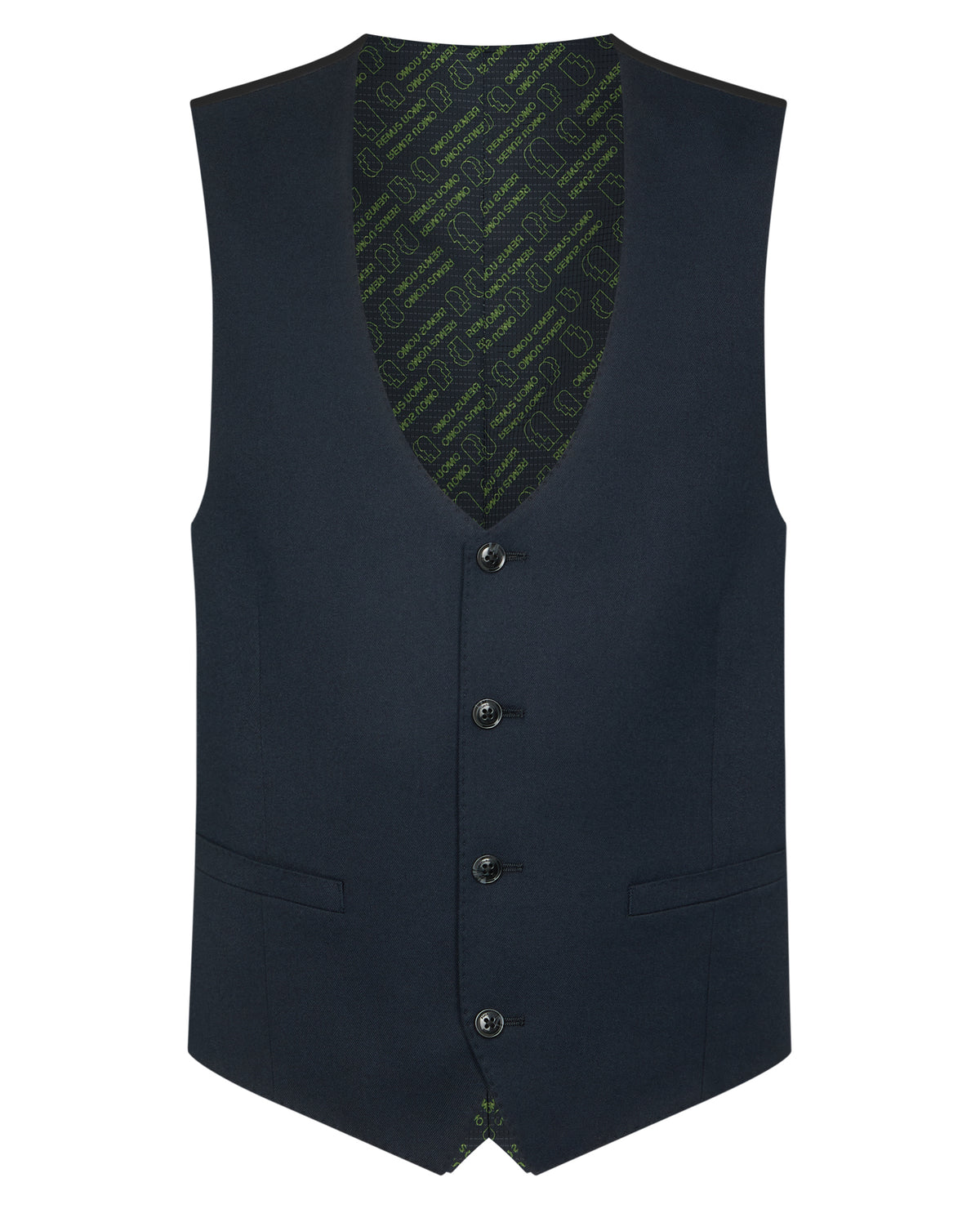 Man wearing a navy Slim Fit Stretch Waistcoat