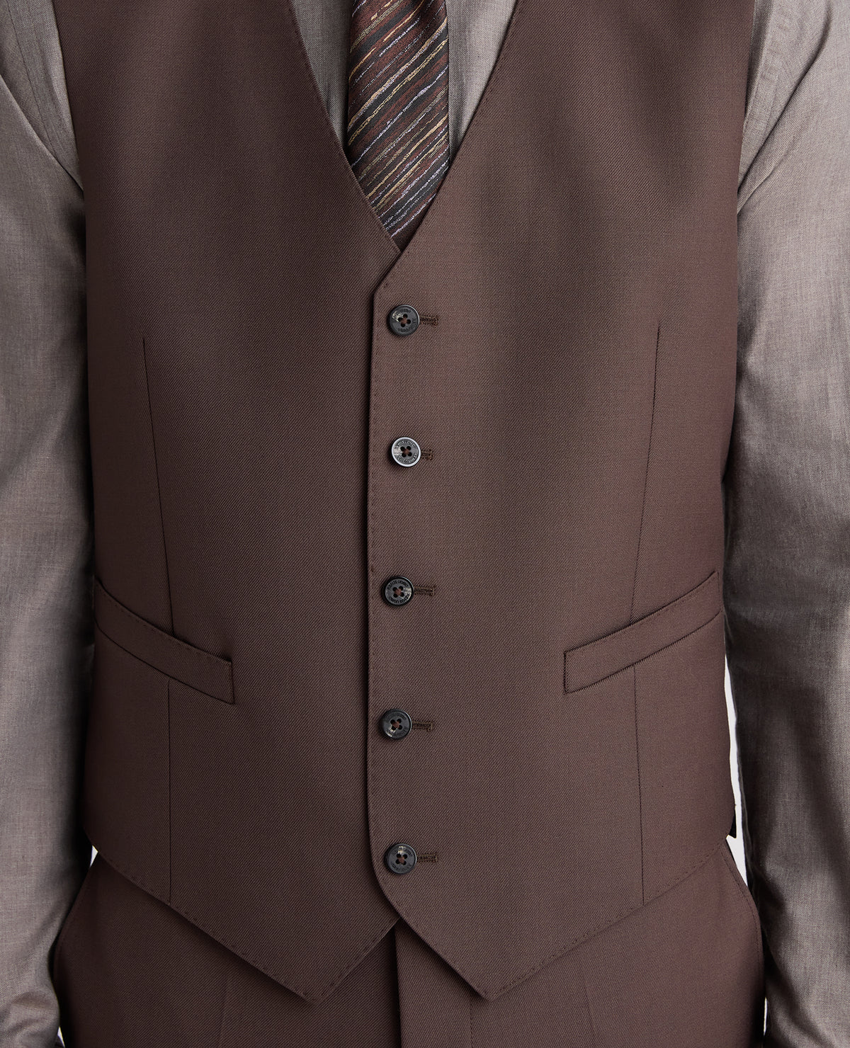 Brown Tapered Fit Wool Rich Waistcoat