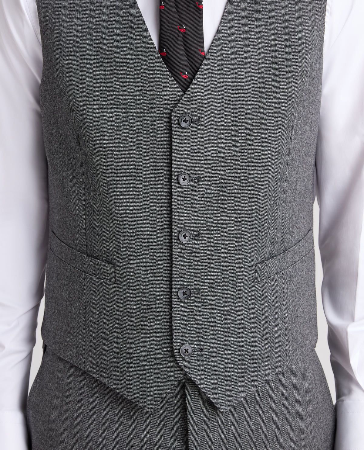 Dark Grey Tapered Fit Herringbone Stretch Waistcoat