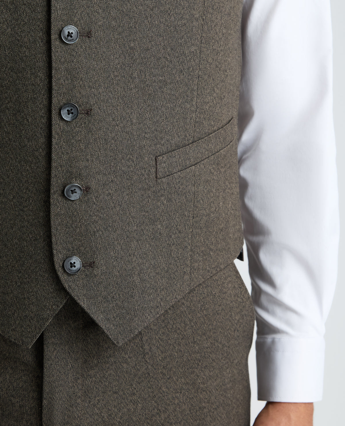 Dark Brown Tapered Fit Herringbone Stretch Waistcoat