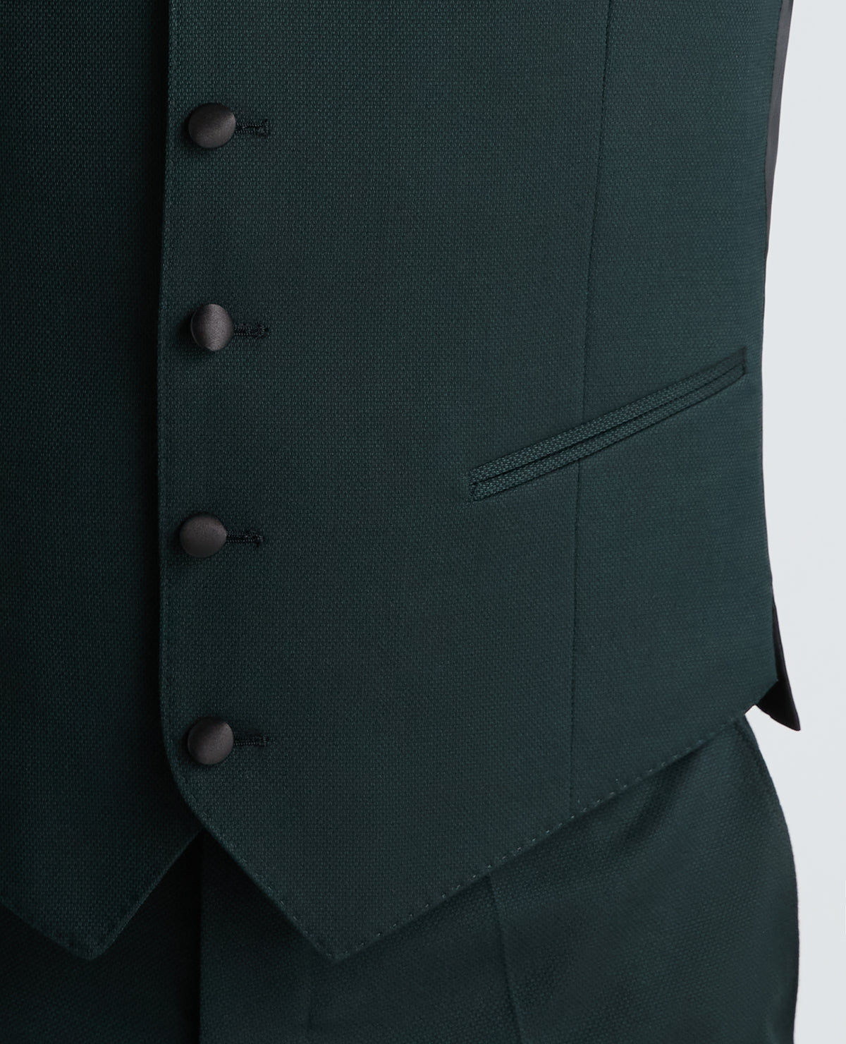 Dark Green Tapered Fit Stretch Satin Detail Waistcoat
