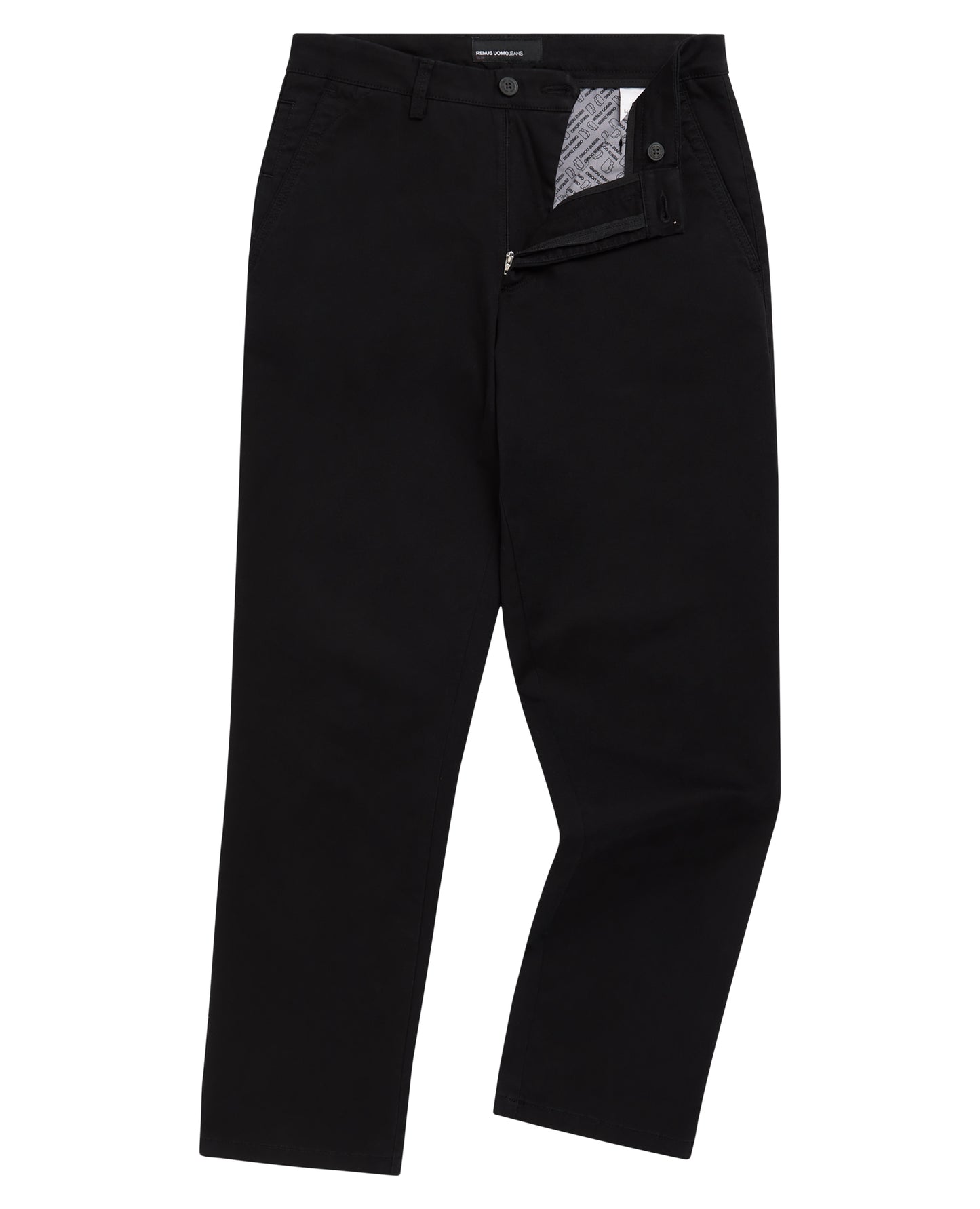 Man wearing a black Straight Leg Cotton-Stretch Ronan Chino