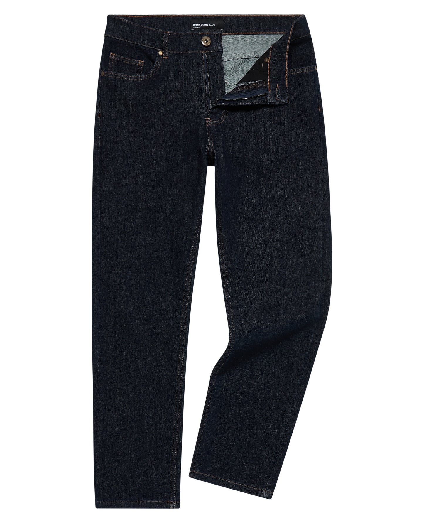 Man wearing a navy Roman Modern Straight Leg Jeans