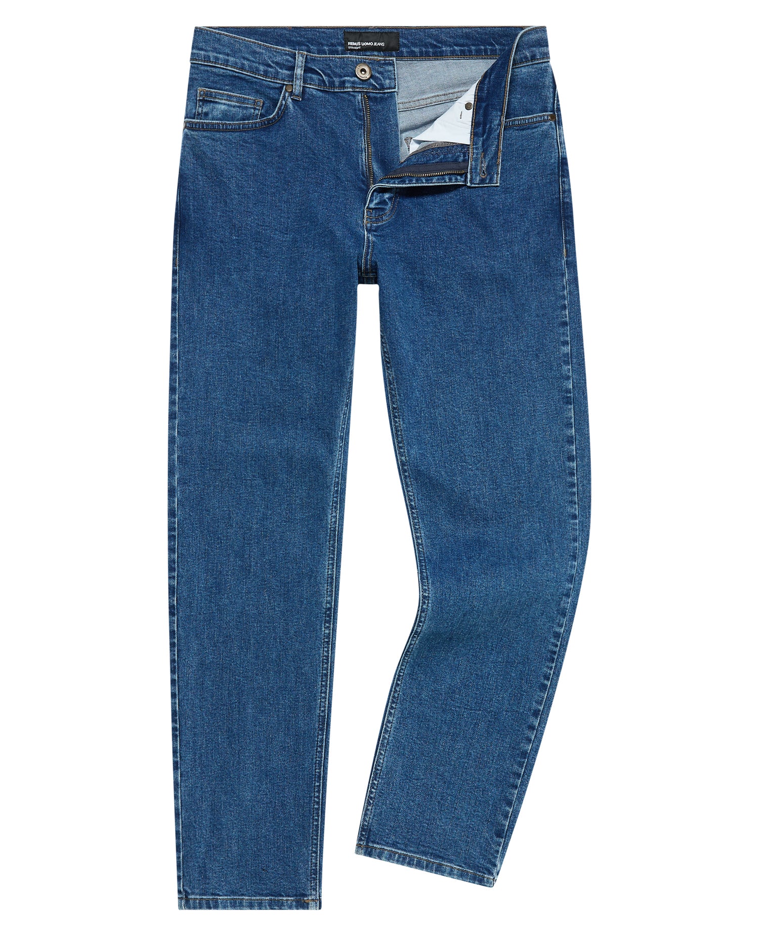 Man wearing a blue Roman Modern Straight Fit Cotton-Stretch Jean
