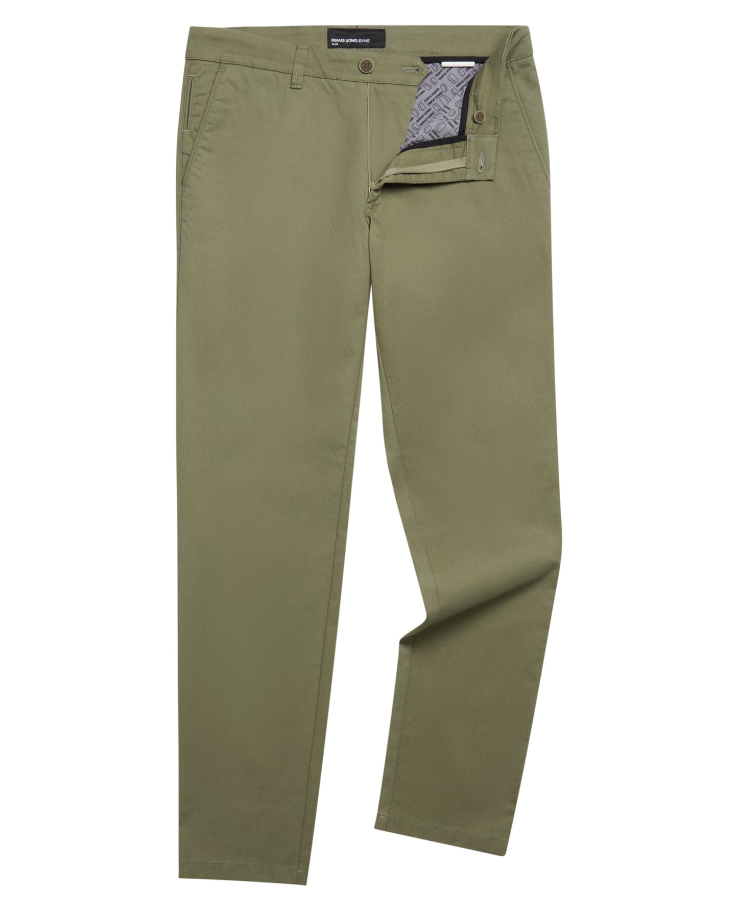 Man wearing a green Slim Leg Cotton-Stretch Chinos