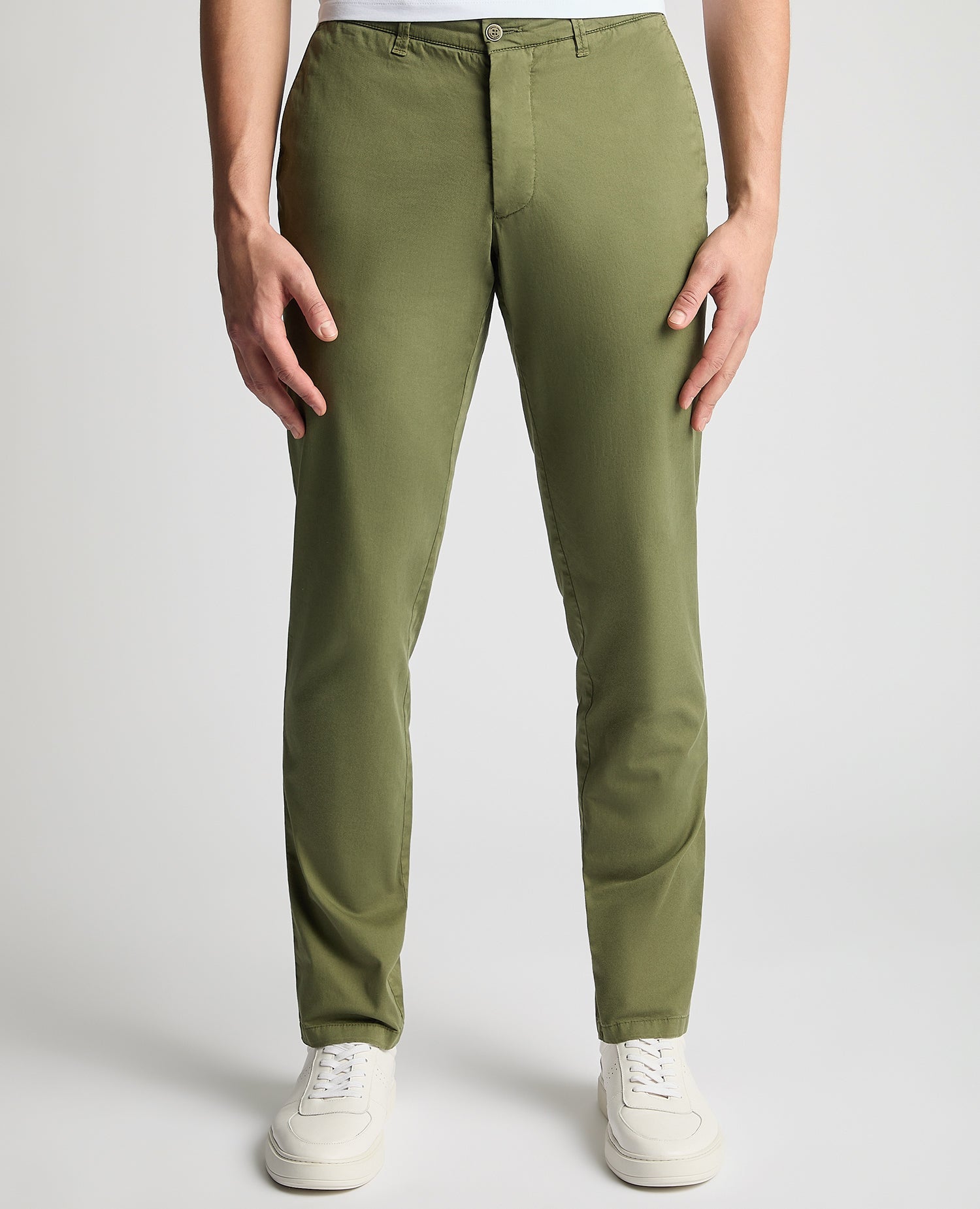 Man wearing a green Slim Leg Cotton-Stretch Chinos