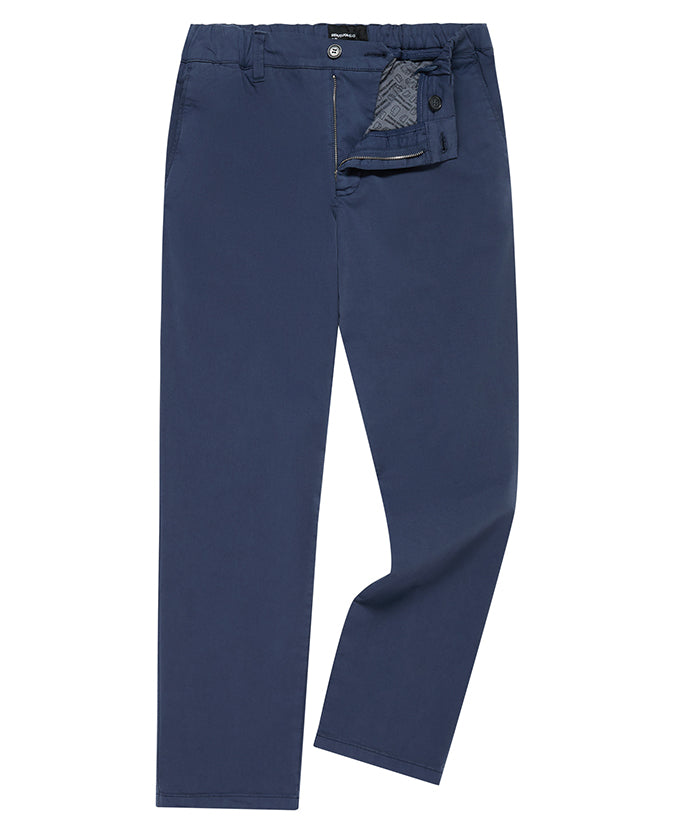 Man wearing a blue Straight Leg Cotton-Tencel Blend Chinos