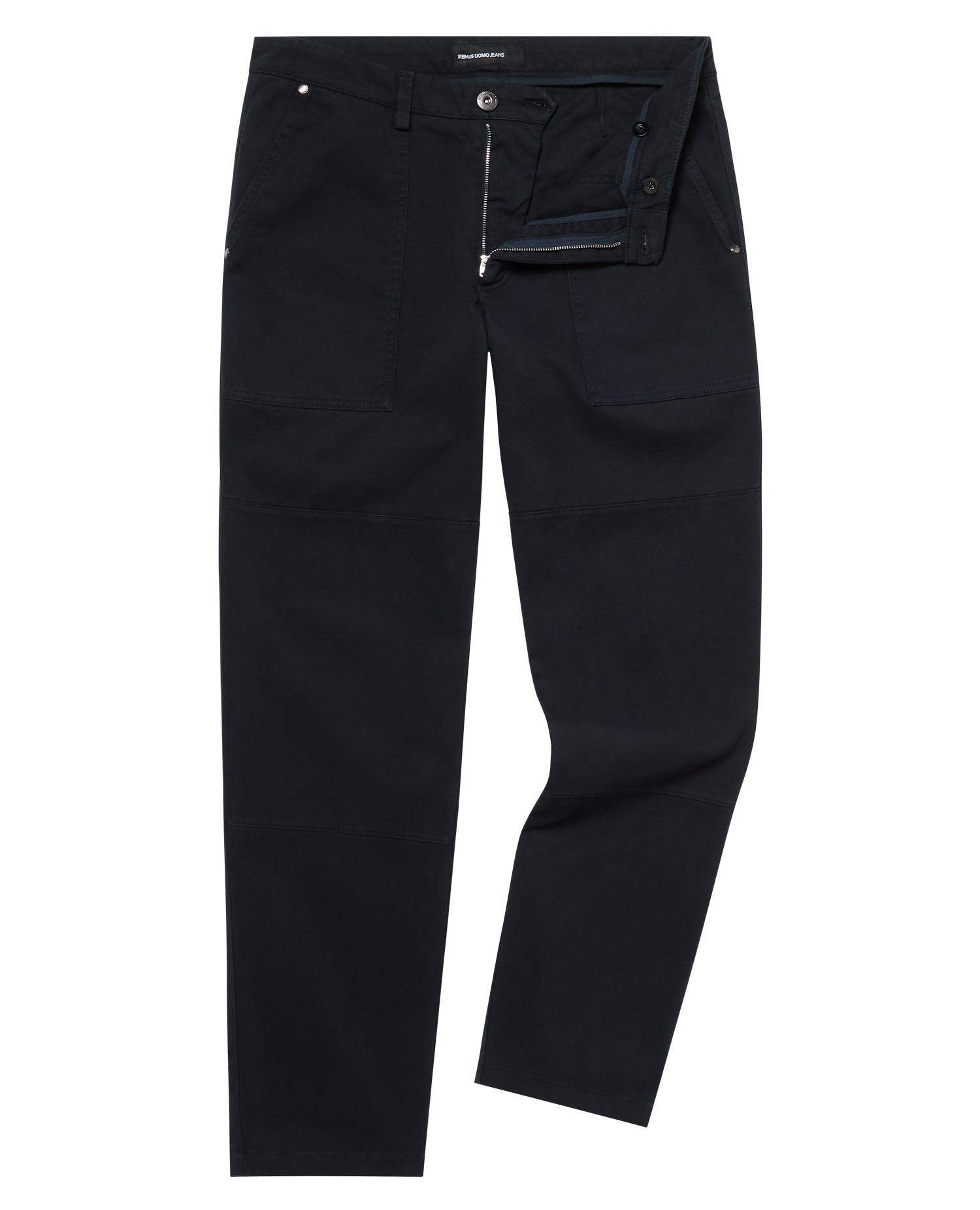 Man wearing a navy Straight Leg Cotton-Stretch Carpenter Pant