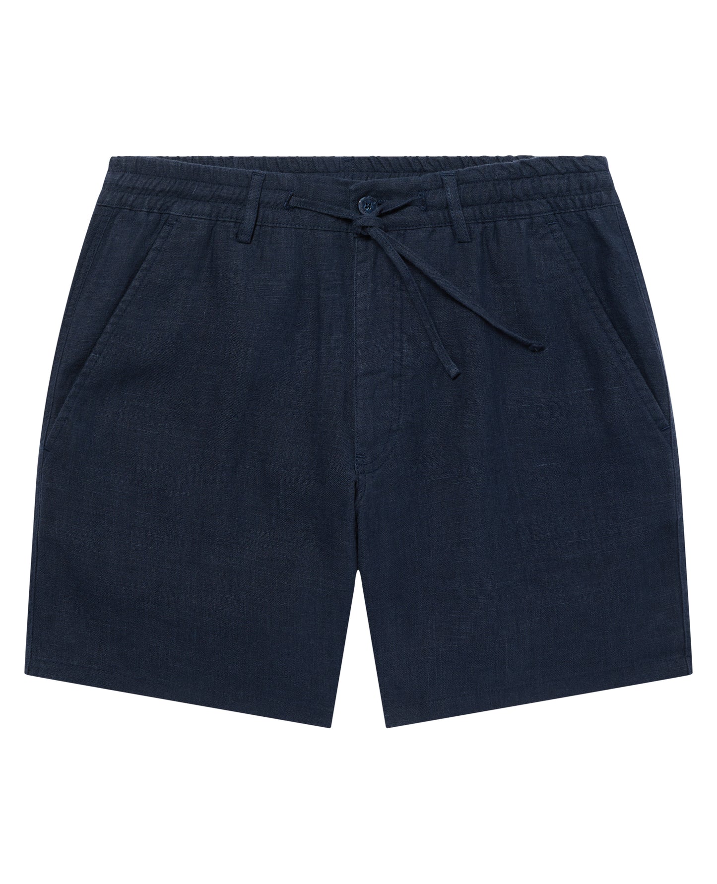 Dark Blue Straight Leg Linen Shorts