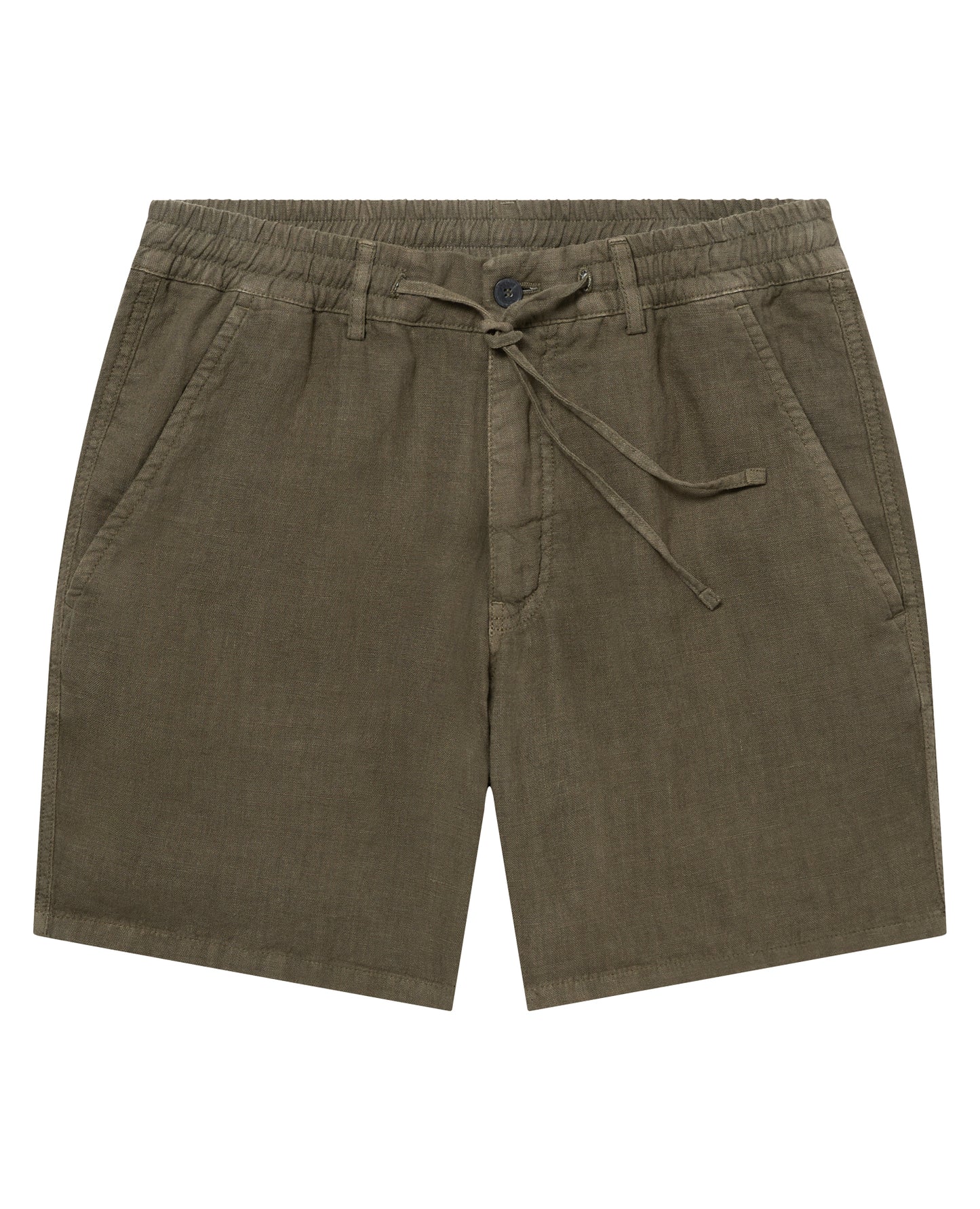 Green Straight Leg Linen Shorts
