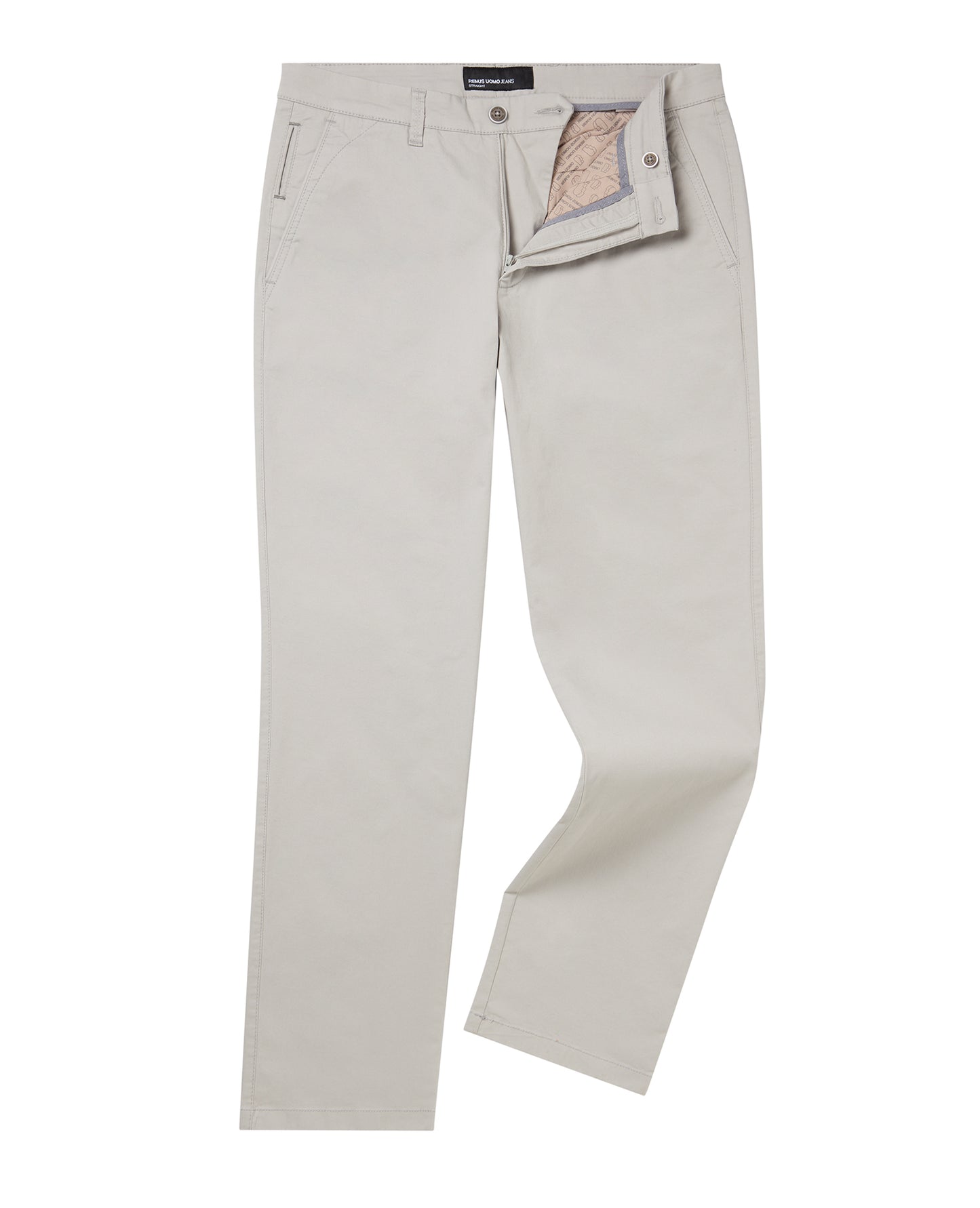 Man wearing a grey Straight Leg Cotton Stretch Chino