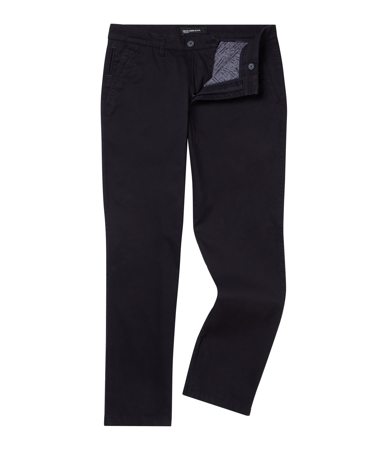 Man wearing a navy Straight Leg Cotton Stretch Chino