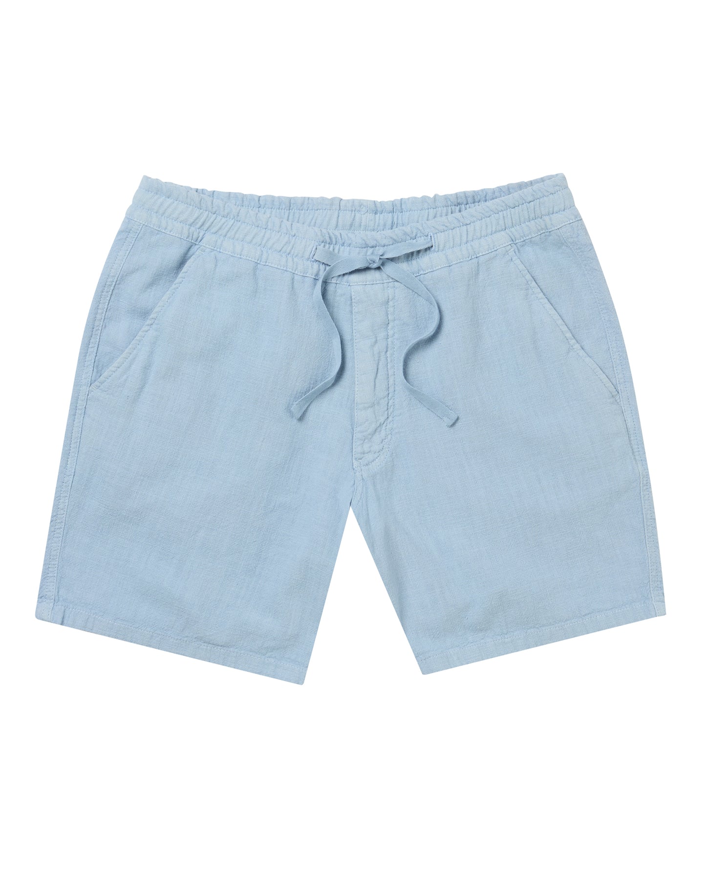 Man wearing a blue Slim Fit Cotton-Linen Shorts