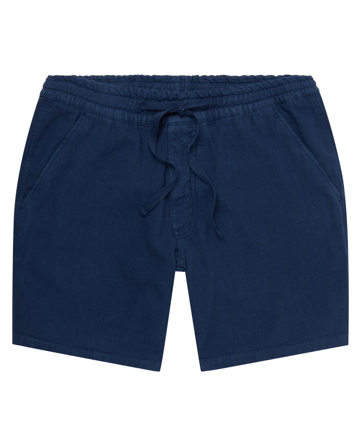 Man wearing a blue Slim Fit Cotton-Linen Shorts